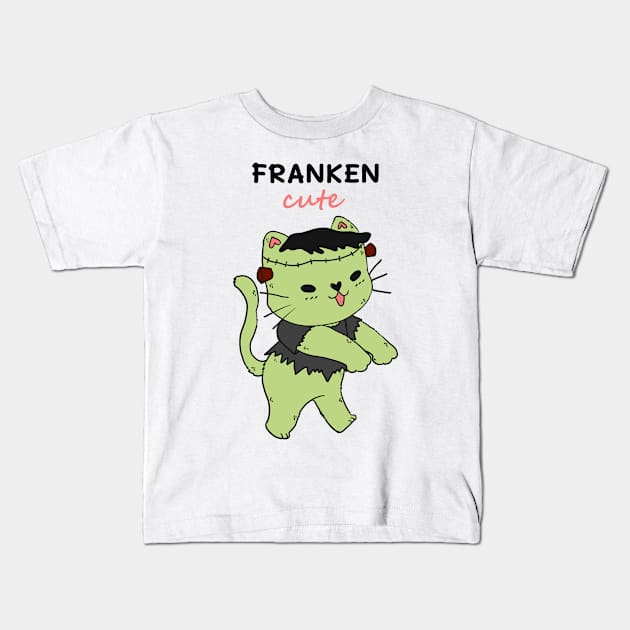 Frankenstein cat, franken cute, cat Halloween cute gift cat lover Kids T-Shirt by Janatshie